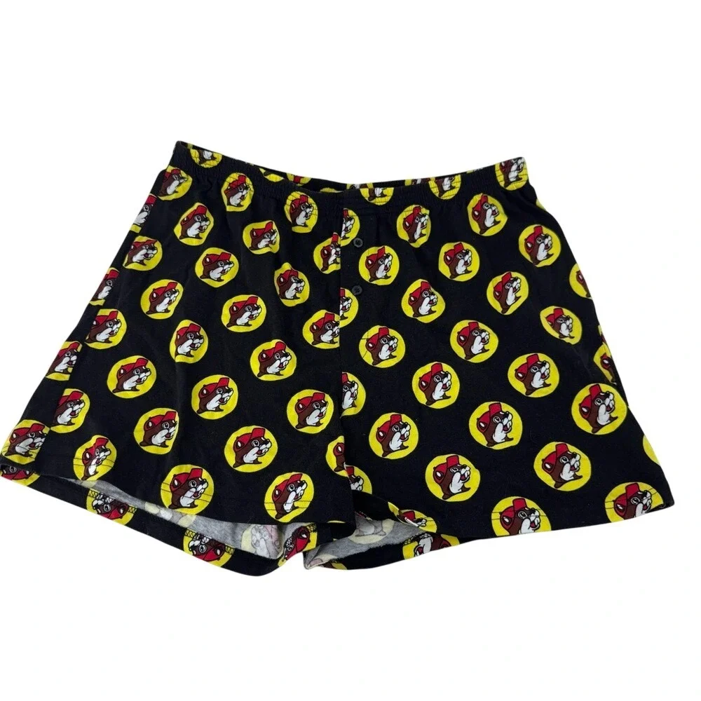 Buc-ee's Mens Beaver Logo Print Knit Boxer Shorts Black Yellow‎ 2XL Button Fly